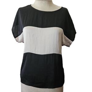 Vince Camuto Black Cream Short Sleeve Blouse Size XS